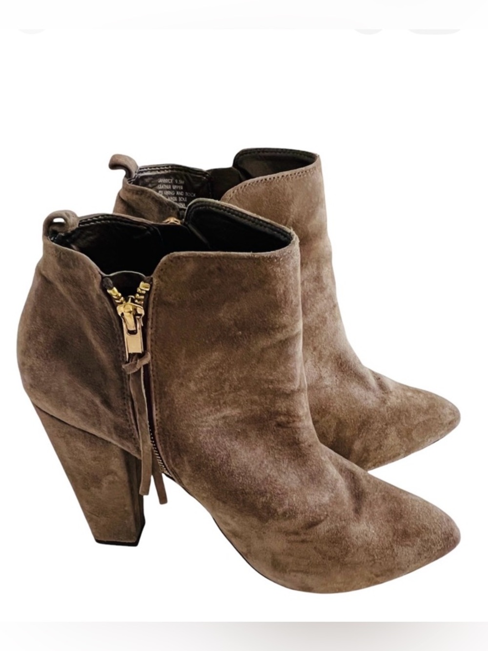 Steve Madden Taupe/Grey Suede "Jannyce" Heeled Ankle Booties 9.5